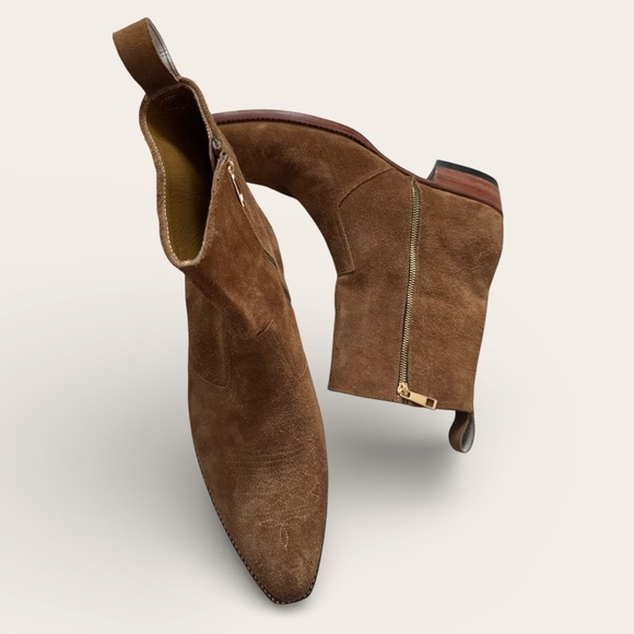 Artisan handmade unbranded Other - Custom Made Brown Suede Side Zip Boots 12 - 13‎ Leather Sole Artisan Pointed Toe